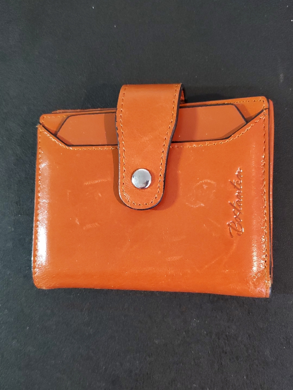 Orange Leather Snap Card Holder Wallet